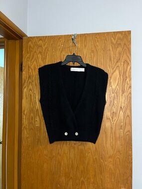 Black V-Neck Button-Front Sweater Vest by QED London
